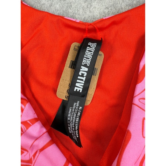 PINK Active XL Sports Bra Red Pink‎ Floral Leaf Twist Front Lightly Lined NWT - Picture 4 of 7
